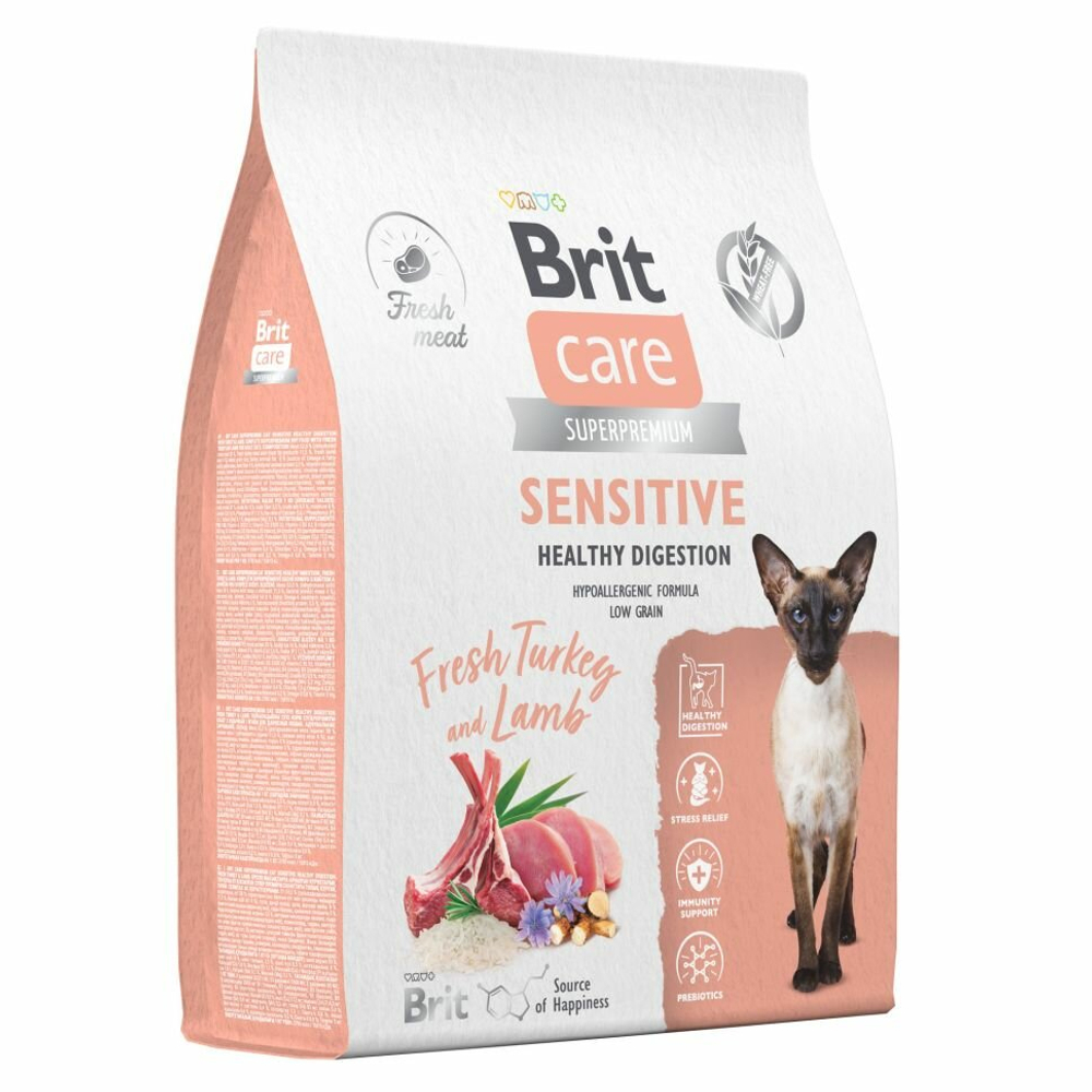 BRIT CARE, Сухой корм с инд. и ягнёнком д/взр.кош "Cat Sensitive Healthy Digestion", 1.5 кг,