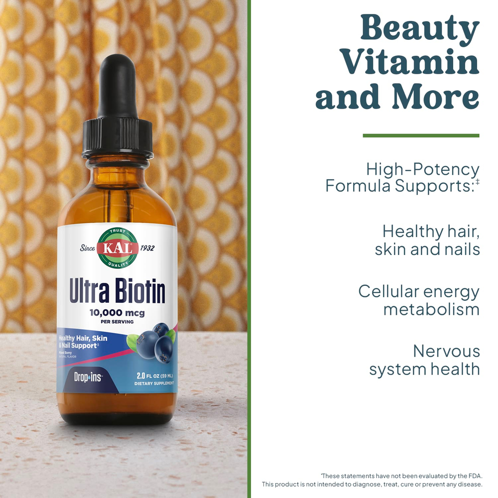 KAL, Ultra Biotin, натуральный ароматизатор «Смесь ягод», 10000 мкг, 59 мл (2 жидк. унции)