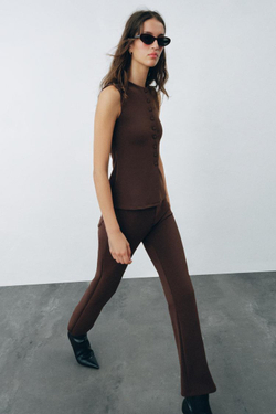 ZARA ЗАУЖЕННЫЕ БРЮКИ С КАРМАНАМИ, КОРИЧНЕВЫЙ