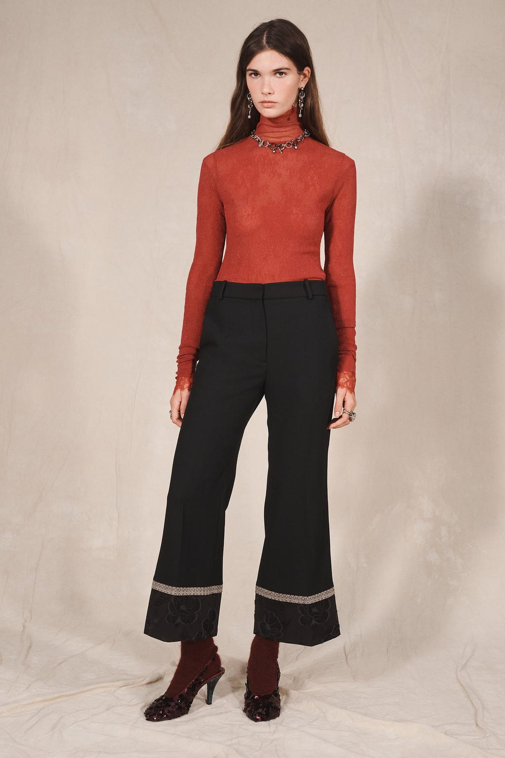 ZARA ЖАККАРДОВЫЕ БРЮКИ КОНТРАСТНОГО ЦВЕТА — LIMITED EDITION, ЧЕРНЫЙ