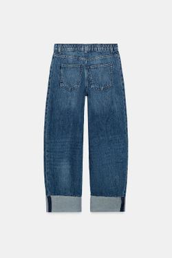 ZARA ДЖИНСЫ Z1975 BAGGY СО СРЕДНЕЙ ПОСАДКОЙ И ОТВОРОТАМИ, СИНИЙ