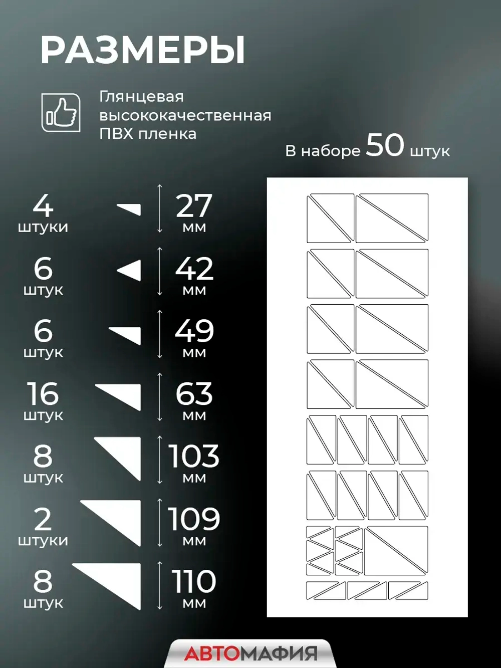 Наклейка на машину Треугольники белые