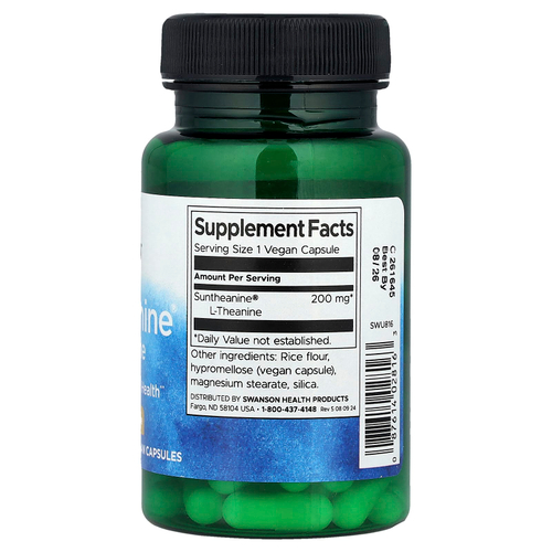 Swanson Vitamins, Suntheanine® L-теанин, 200 мг, 60 веганских капсул