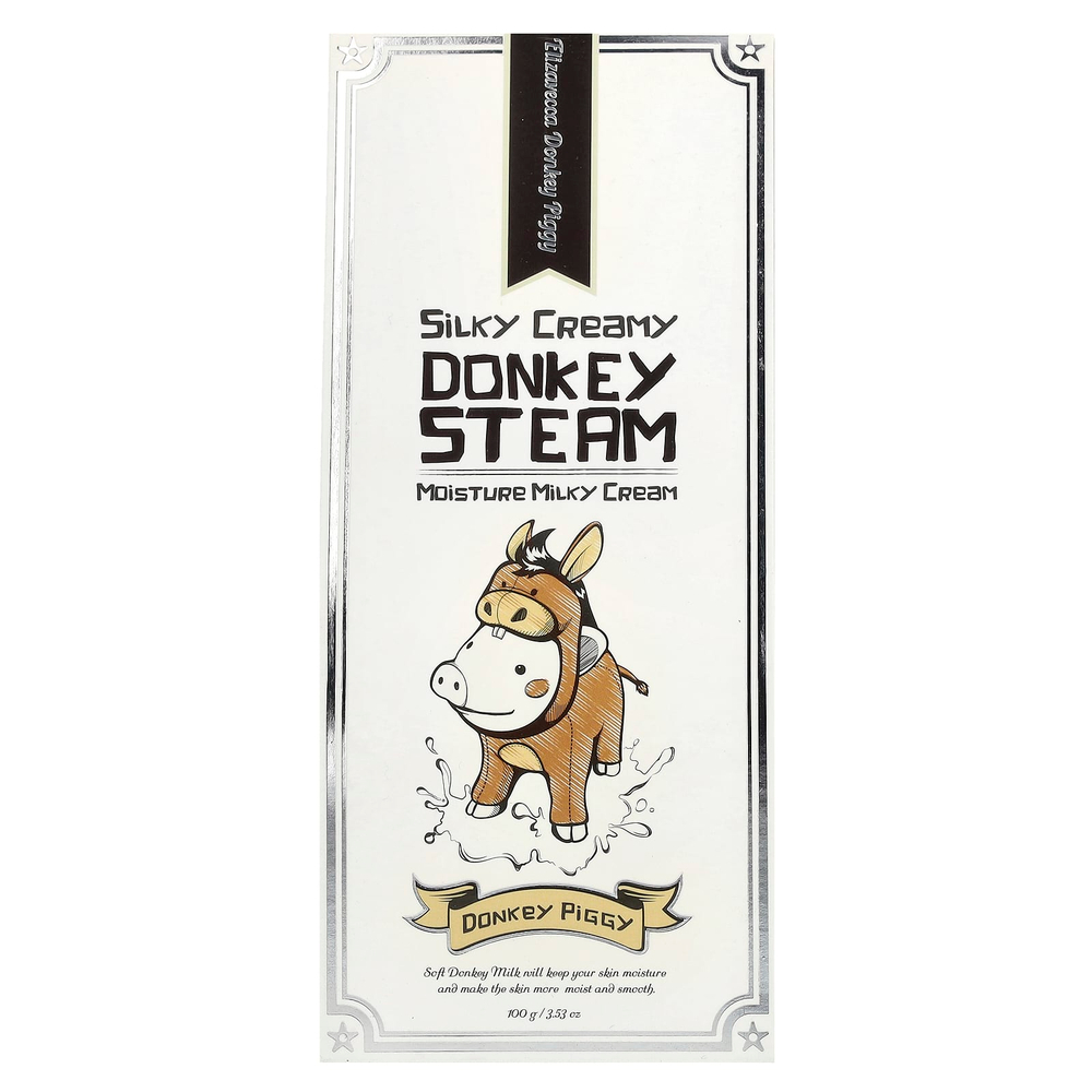 Elizavecca, Donkey Piggy, шелковистый сливочный чай с ослами, увлажняющий молочный крем, 100 г (3,53 унции)