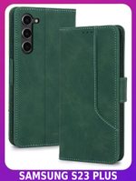 Стильный чехол-книжка из кожи для SAMSUNG GALAXY S23 PLUS с отделом для наличных, 3 слотами для карт и подставкой