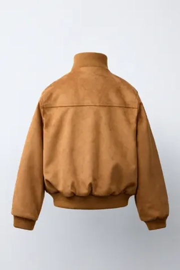 ZARA БОМБЕР ИЗ ИСКУССТВЕННОЙ ЗАМШИ, РЫЖЕВАТО-КОРИЧНЕВЫЙ