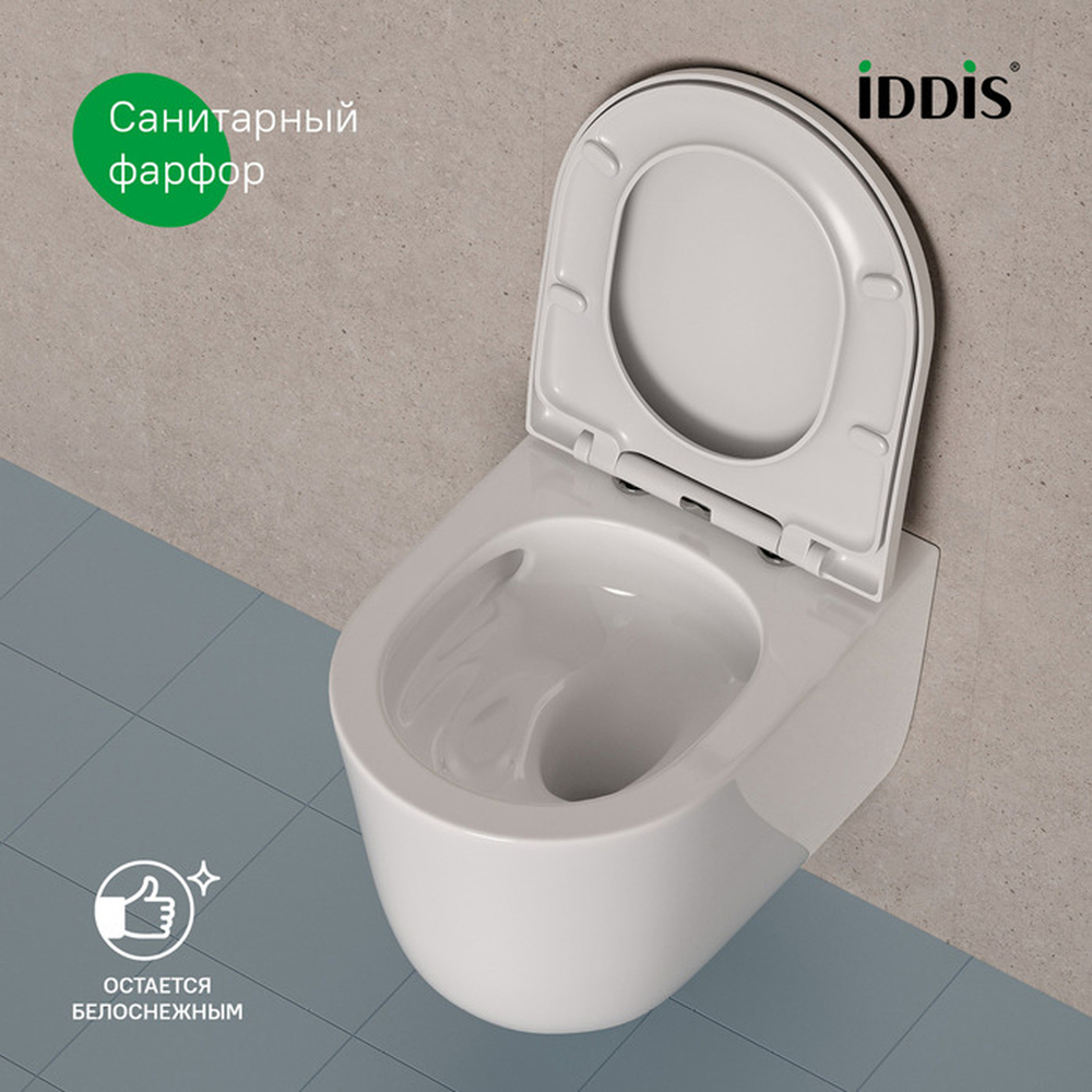 Унитаз подвесной безободковый IDDIS SLIRDSEi25 Слайд (Slide) ТОРНАДО смыв,сид. дюропласт, микролифт