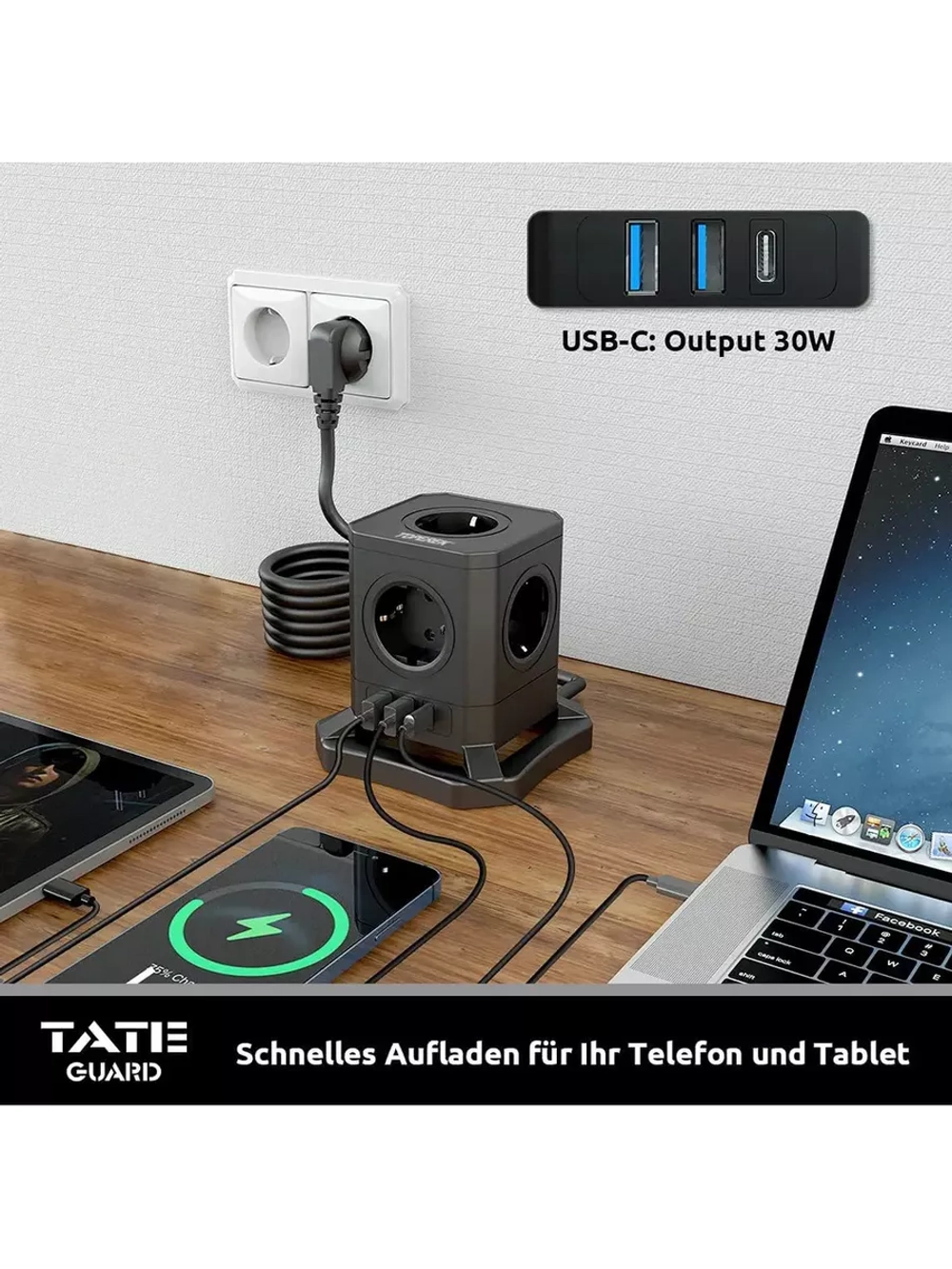 Сетевой фильтр с 2 USB и 1 TYPE-C с быстрой зарядкой