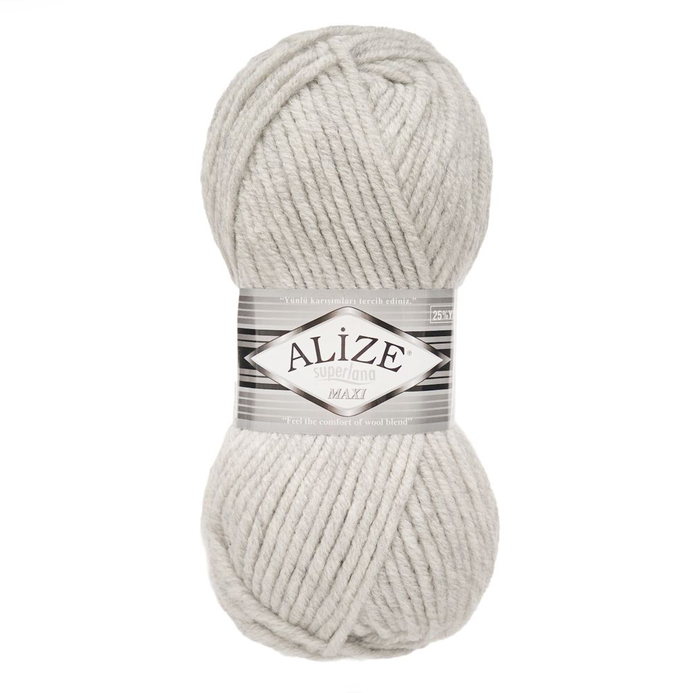 Пряжа Alize (Ализе) Superlana Maxi / уп.5 мот. по 100 г, 100м, 208 светло-серый меланж A