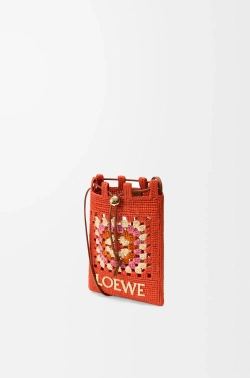 Loewe Сумка-мешок Patch Crochet на шнурке из телячьей кожи и рафии, ярко-оранжевый/розовый