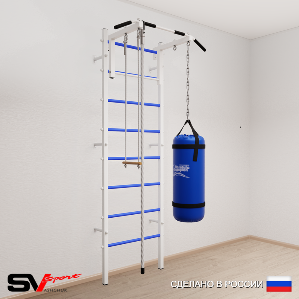 Шведская стенка Sv Sport усиленная 6153 (Турник стандарт/Канат/Трапеция/Цепь/Мешок 30кг)