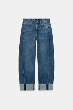 ZARA ДЖИНСЫ Z1975 BAGGY СО СРЕДНЕЙ ПОСАДКОЙ И ОТВОРОТАМИ, СИНИЙ