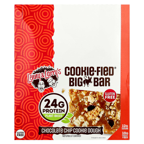 Lenny & Larry's, Cookie-Fied® Big Bar, тесто для печенья с шоколадной крошкой, 12 батончиков, 90 г (3,17 унции)