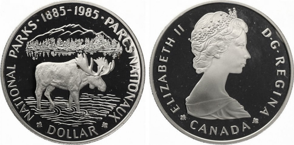 1 доллар. 100 лет Национальным паркам. Канада. 1985 год. Proof