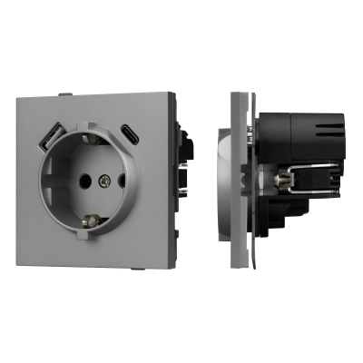 Механизм розетки с USB зарядкой SCT-TENDO-MUAC-PL-GR (230V, 16A) (Arlight, -)