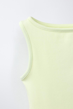 ZARA ОДНОТОННЫЙ ТОП ИЗ МОДАЛА, ЛАЙМОВЫЙ