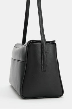 ZARA КОЖАНАЯ СУМКА НА ПЛЕЧО, ЧЕРНЫЙ