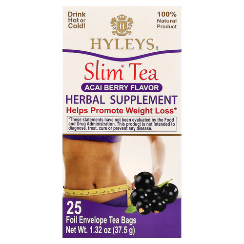 Hyleys Tea, Slim Tea, ягоды асаи, 25 чайных пакетиков в фольгированных пакетиках, по 1,5 г (0,05 унции)