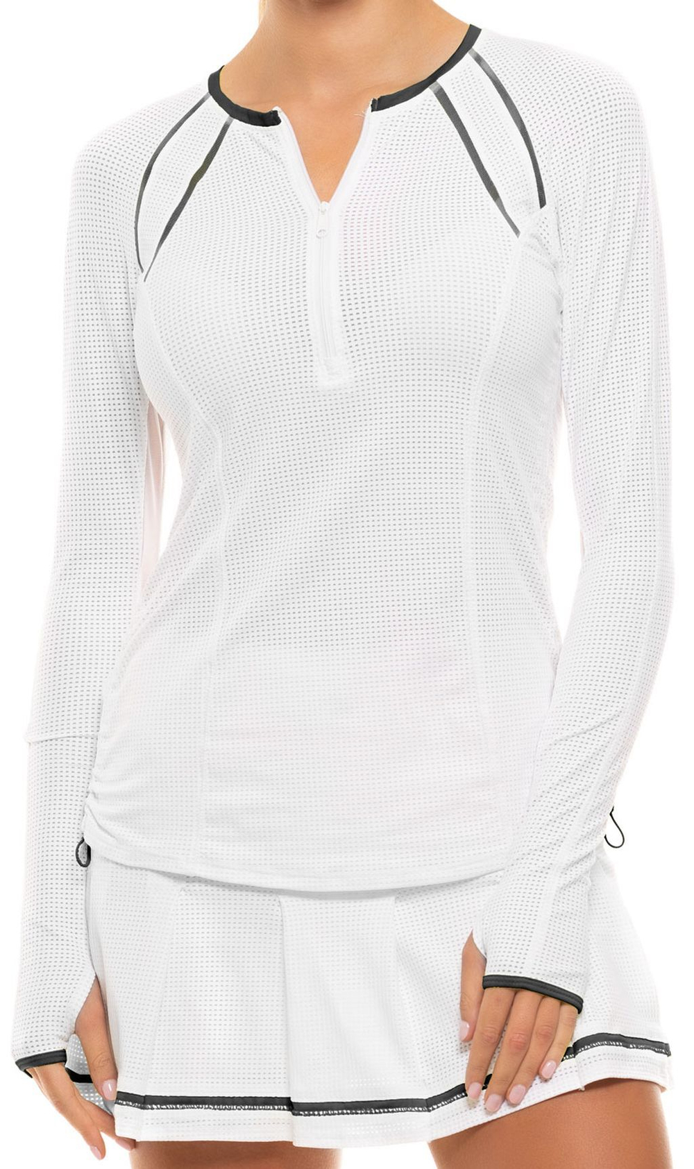 Женская теннисная футболка (dł. Рукава) Lucky in Love Core Whites Raglan Zip L/S - white/black