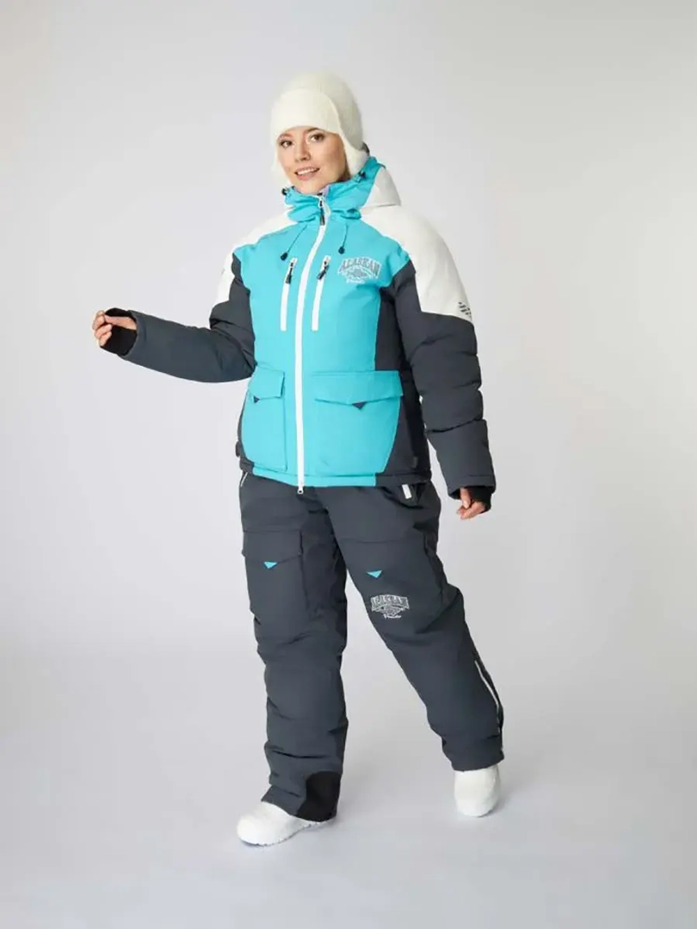 Костюм зимний женский Alaskan Vanda M белый/голубой/серый (куртка+полукомбинезон)