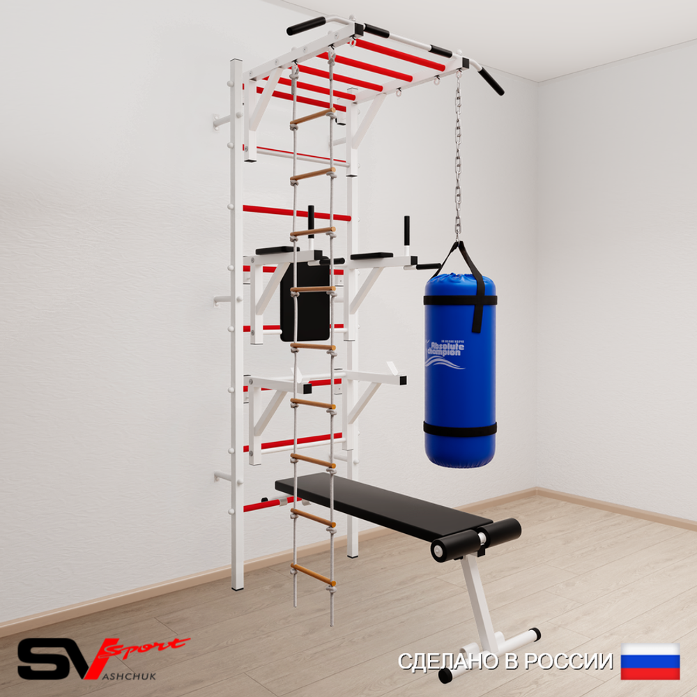 Шведская стенка Sv Sport усиленная 6621 (Турник рукоход/Брусья/Стойка/Скамья/Лестница/Цепь/Мешок 15кг)