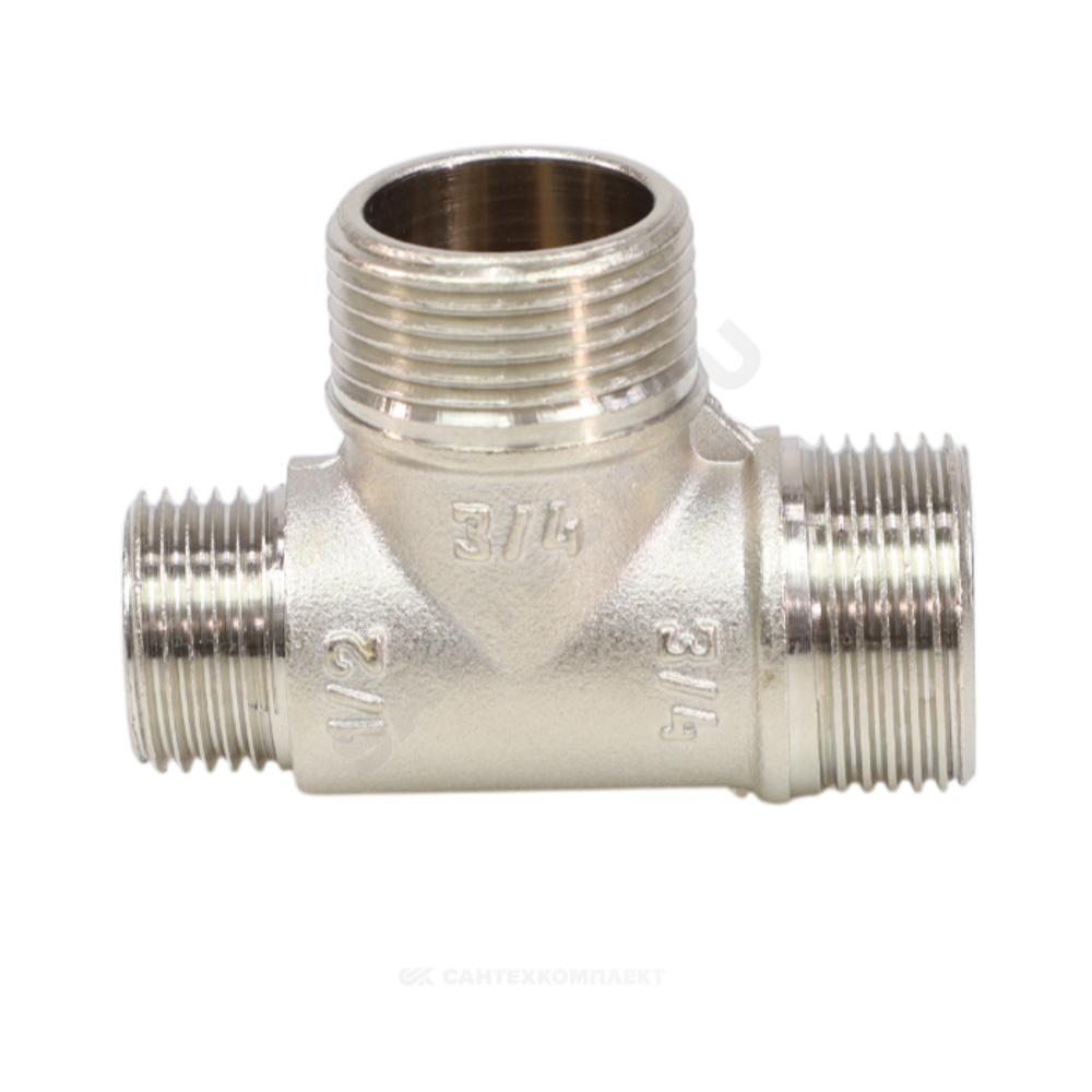 Тройник латунь никель переходной Ду 15х20х20 (1/2"х3/4"х3/4") НР/НР/НР VALFEX VF.131.N.034