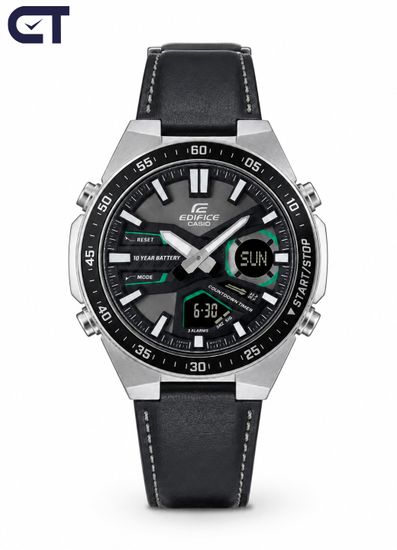 CASIO EFV-C110L-1AVDF EDIFICE мужские наручные часы — аналогово-цифровая модель на кожаном ремешке с 10-летней батареей