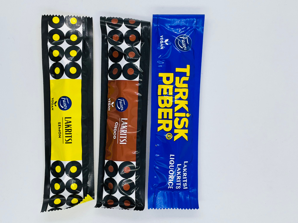 Fazer Лакричные палочки набор 3 вкуса: Lakritsi Choco, Lakritsi Lemon, Tyrkisk Peber (3 шт. по 20 г), 60 г (Из Финляндии)