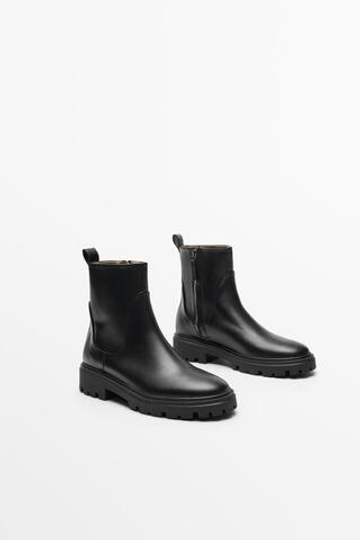 Massimo Dutti Кожаные ботинки на плоской подошве, черный