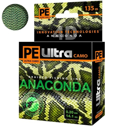 Плетеный шнур для рыбалки AQUA PE Ultra ANACONDA CAMO Jungle 135m 0.20mm. Товар уцененный