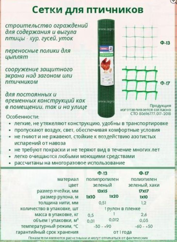 Сетка для птичников пластик. 13х13 (1 х 10м) Ф-13 Зеленый Сетка для птичников пластик. 13х13 (1 х 10м) Ф-13 Зеленый