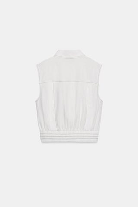 ZARA ТОП ИЗ СМЕСОВОГО ЛЬНА СО СТРОЧКОЙ, БЕЛЫЙ