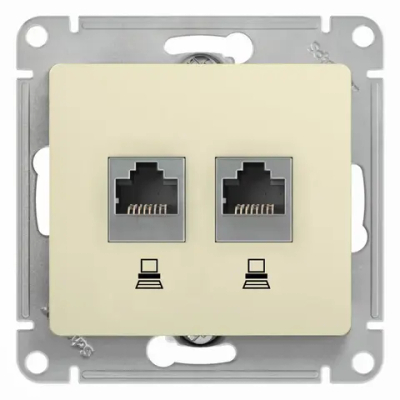 GLOSSA РОЗЕТКА двойная компьютерная RJ45+RJ45 кат. 5e, механизм, БЕЖЕВЫЙ