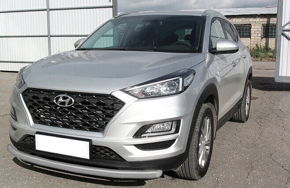 Защита переднего бампера Hyundai Tucson Turbo (2018-2021) d57 серебристая