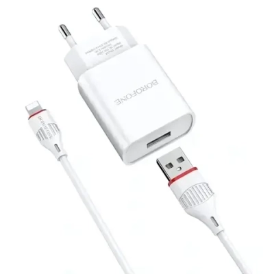 Зарядное устройство Borofone BA20A 2.1A USB + кабель Lightning Black