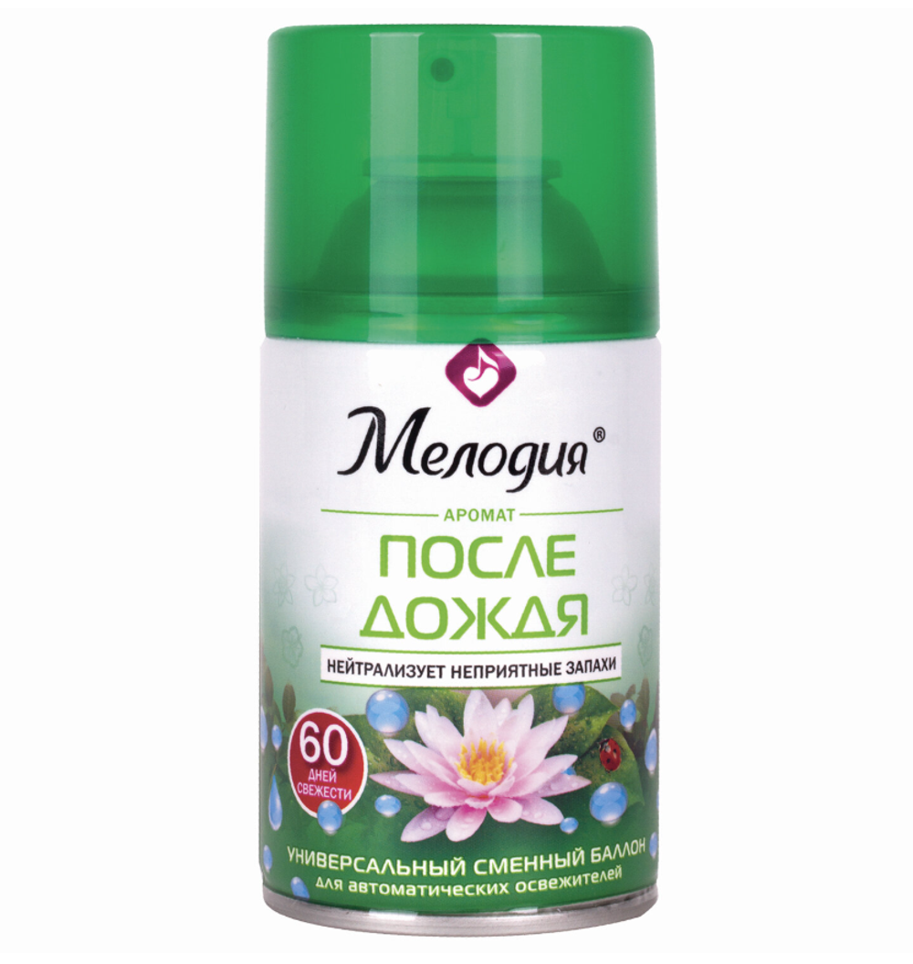 Сменный баллон 250 мл. МЕЛОДИЯ "После дождя" для автоматических освежителей, универсальный, (1/6) 605227