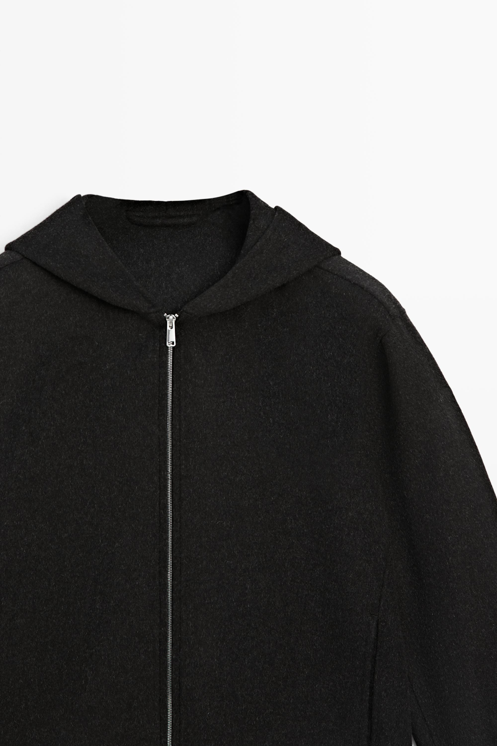 Massimo Dutti Куртка с капюшоном из двойной вязки из шерстяной смеси, угольный