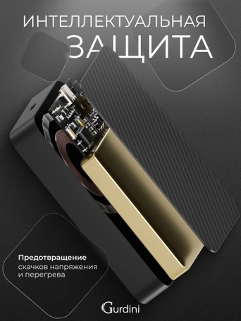 Внешний аккумулятор Gurdini Kevlar Power 20W MagSafe 10000 mAh черный