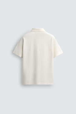 ZARA ПОЛО REGULAR FIT ИЗ ХЛОПКА С РЕЛЬЕФНЫМ УЗОРОМ, ЖЕЛТОВАТО-БЕЛЫЙ