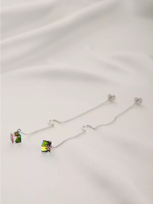 Серьги-протяжки Миражи с зелеными кристаллами Swarovski