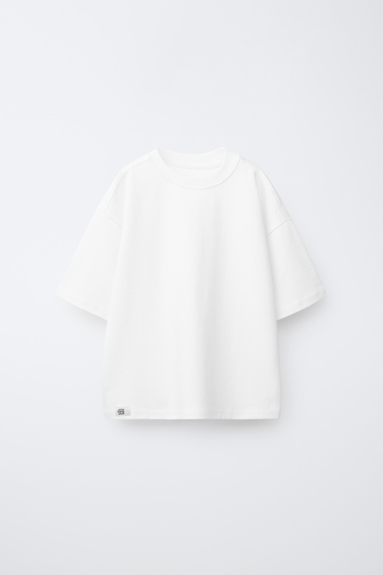 ZARA ОДНОТОННАЯ ФУТБОЛКА ИЗ ИНТЕРЛОКА, СВЕТЛЫЙ ЭКРЮ
