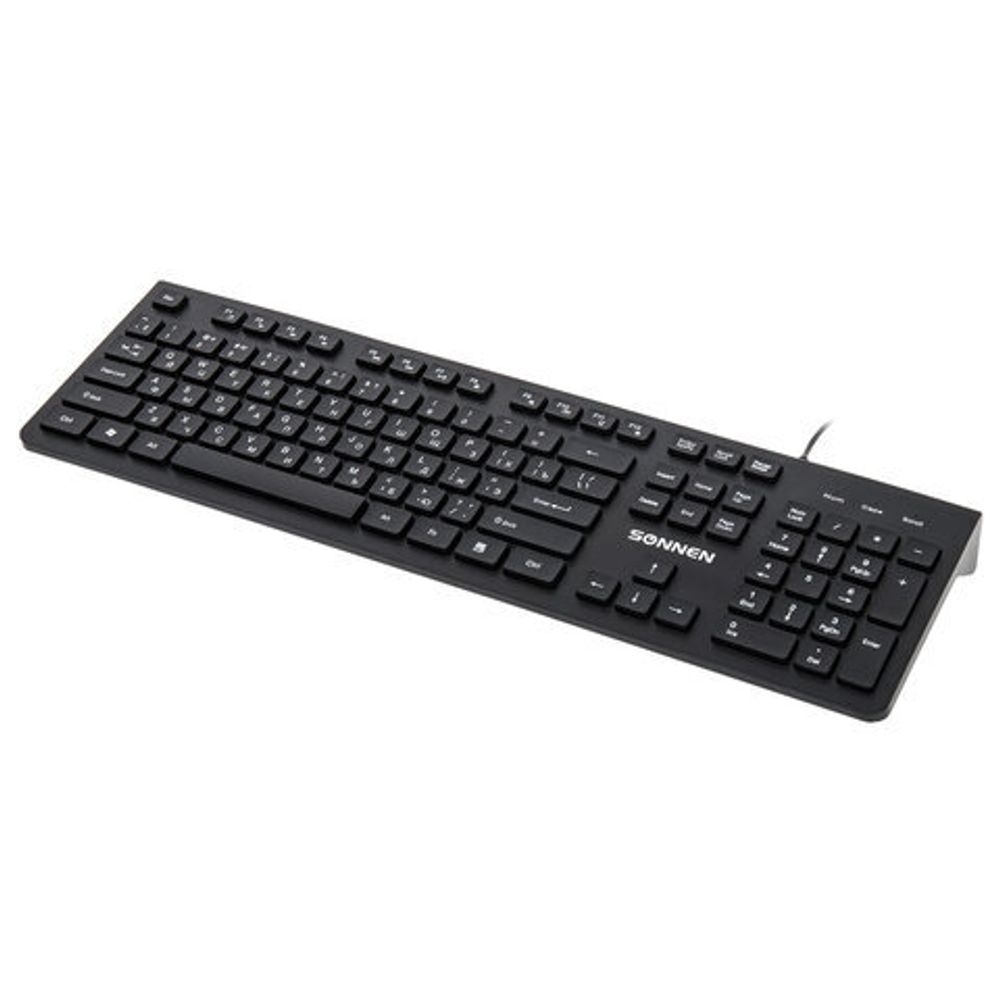 Клавиатура проводная SONNEN KB-8280, USB, 104 плоские клавиши, черная, 513510