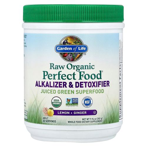 Garden of Life, Raw Organic Perfect Food®, подщелачивающее и детоксикационное средство, со вкусом лимона и имбиря, 282 г (9,94 унции)