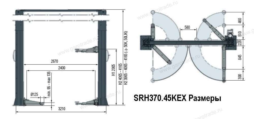 Электрогидравлический подъемник Space SDH370.45K 2-стоечный