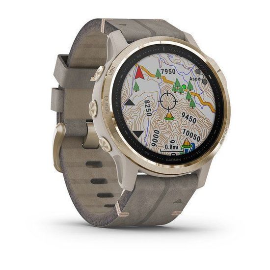 Мультиспортивные часы Garmin Fenix 6S Sapphire - золотистый с серым кожаным ремешком 010-02159-40