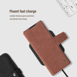 Кожаный чехол коричневого цвета для Samsung Galaxy Fold 7, серия Aoge Leather от Nillkin (с эластичным карманом для хранения S-pen)