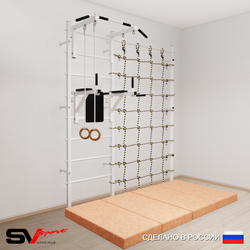 Шведская стенка Sv Sport усиленная 67140 (Турник стандарт/Брусья/Кольца/Мат 2м/Канатный лаз)