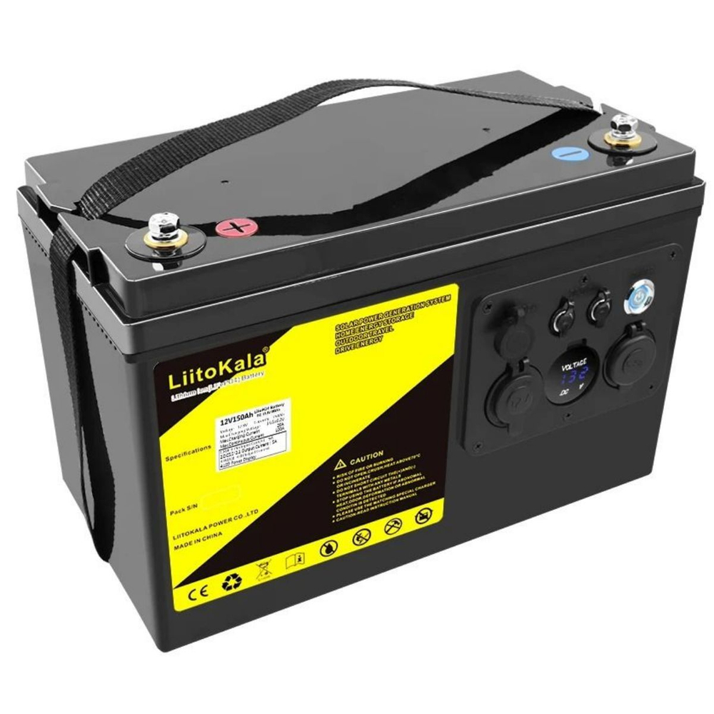 Аккумулятор Lifepo4 LIITOKALA 12V 150Ah (12V 150Ah/XLR 3-Pin In/DC 5.5*2.1 In/PD/QC 3.0 Out/ LED)