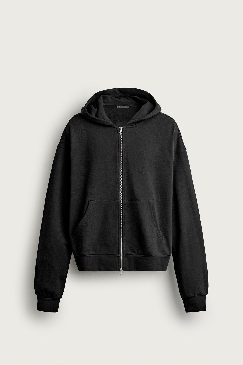 ZARA БАЗОВОЕ ХУДИ BOXY FIT НА МОЛНИИ, ЧЕРНЫЙ