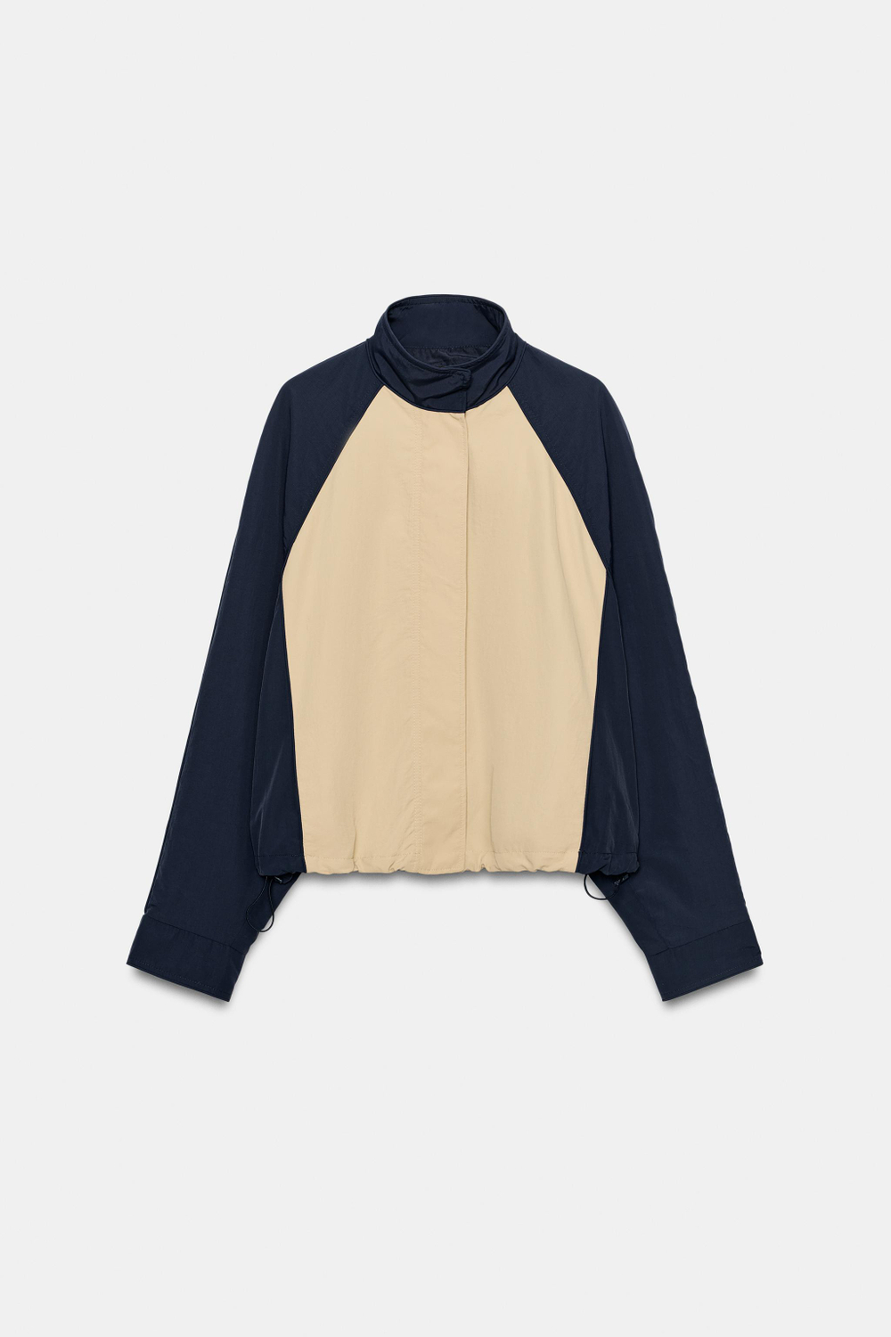 ZARA КОМБИНИРОВАННАЯ КУРТКА ИЗ ТЕХНИЧЕСКОЙ ТКАНИ, БЕЖЕВЫЙ/ТЕМНО-СИНИЙ